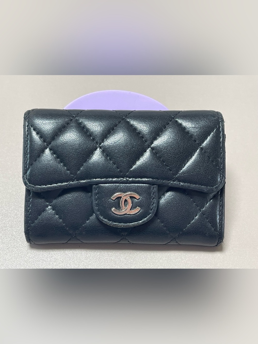 CHANEL Lambskin Black Quilted Leather Small Wallet with CC Turn-Lock